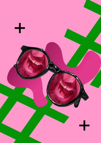 Рожеві сонцезахисні окуляри на рожевому фоні — стокове фото