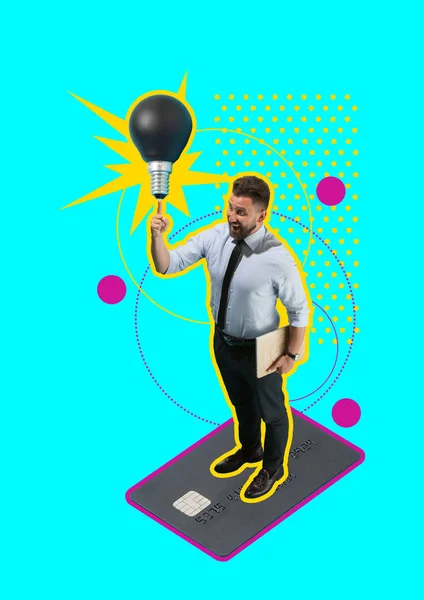 Concept of a new idea. A man going with a lamp — Stock Photo, Image