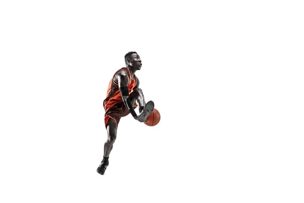 满长的球与篮球运动员的画像 — 图库照片