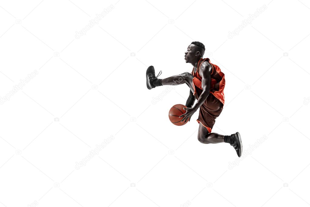 Full length portrait of a basketball player with ball