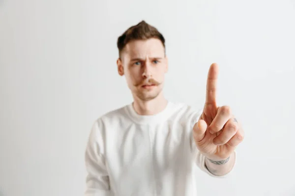 Businessman hand touching empty virtual screen — Stock Photo, Image