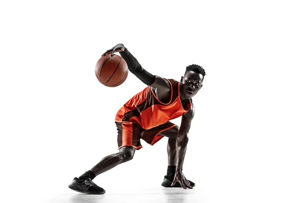 Full length portrait of a basketball player with ball — Stock Photo, Image