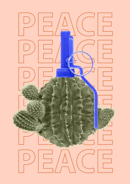 绿色仙人掌和手榴弹武器作为和平的象征. — 图库照片