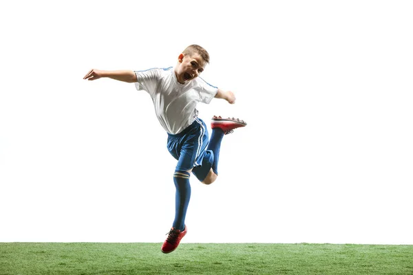 Jugador de fútbol profesional con pelota aislada sobre fondo blanco — Foto de Stock