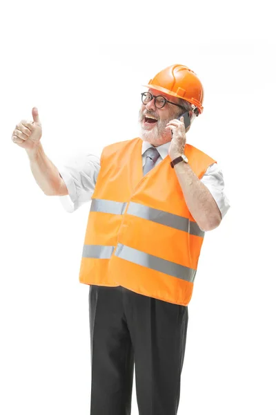 Le constructeur en casque orange isolé sur blanc — Photo
