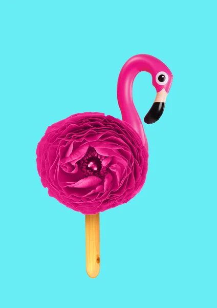 Ice creamy flamingo. Modern design. Contemporary art collage. — Stock Photo, Image