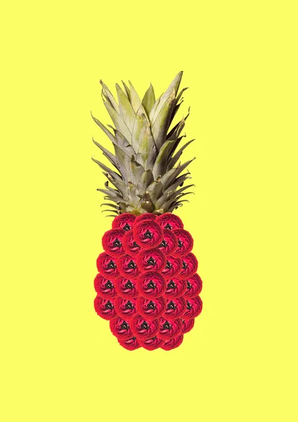 Ananas in fiore. Design moderno. Collage d'arte contemporanea . — Foto Stock