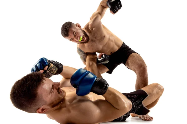 Dos boxeadores profesionales de boxeo aislados en el fondo del estudio blanco — Foto de Stock