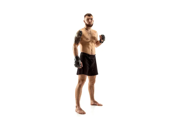 Lutador profissional boxe isolado no fundo do estúdio branco — Fotografia de Stock