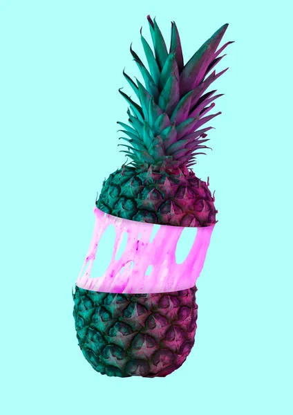 Ananas verde. Design moderno. Collage d'arte contemporanea . — Foto Stock