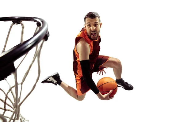 Retrato de comprimento total de um jogador de basquete com bola — Fotografia de Stock