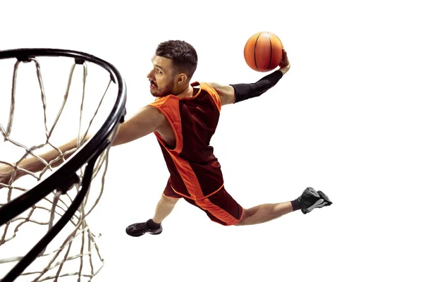 Retrato de comprimento total de um jogador de basquete com bola — Fotografia de Stock