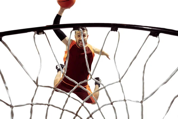 Retrato de comprimento total de um jogador de basquete com bola — Fotografia de Stock