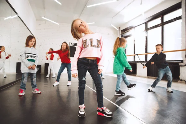 The kids at dance school. Ballet, hiphop, street, funky and modern dancers