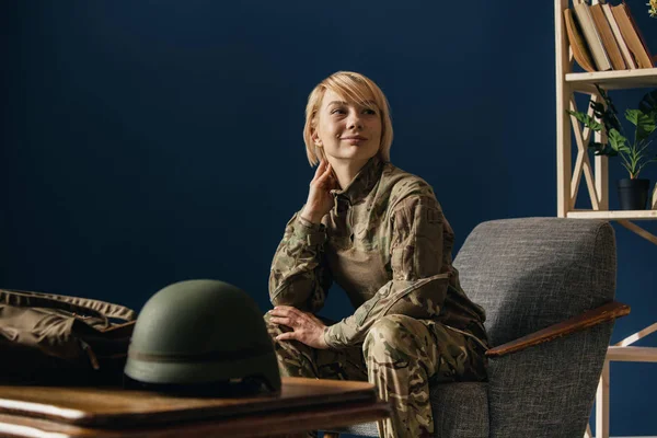 stock image Portrait of young female soldier