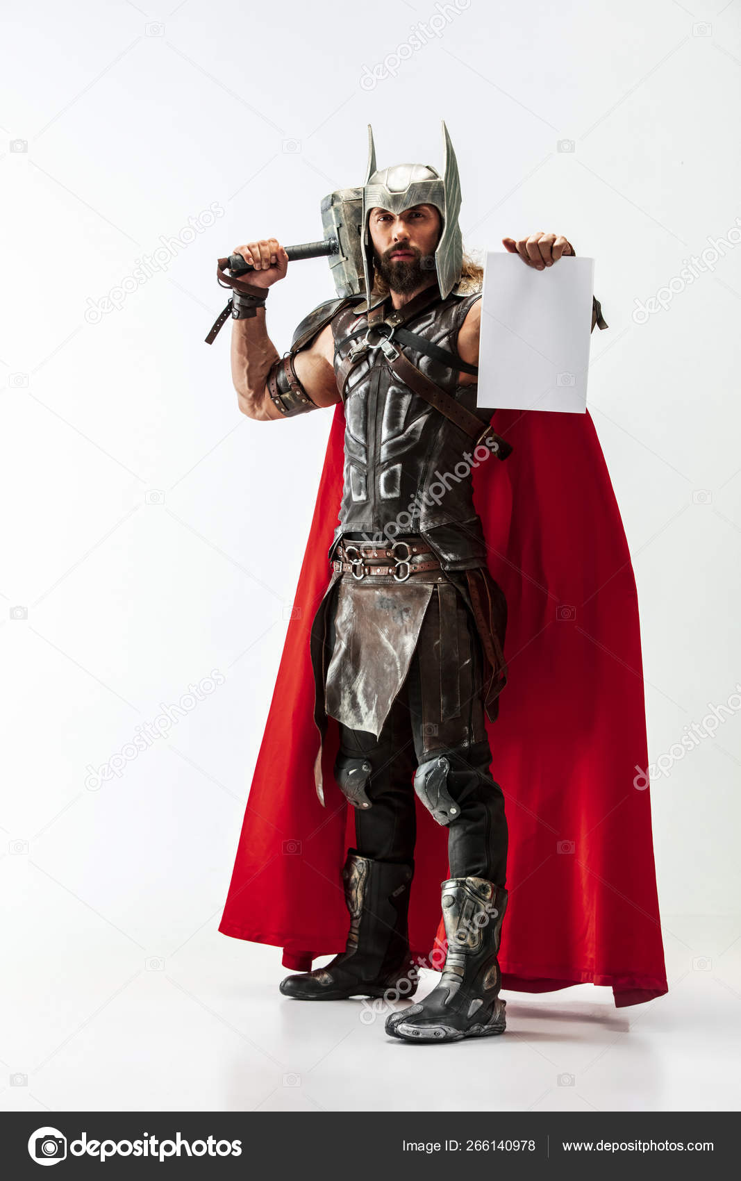 Man in cosplaying Thor isolated on white studio background Stock Photo by  ©vova130555@ 266140978