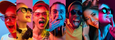 Yakışıklı erkek ve kadın şaşırmış ve mutlu görünümlü