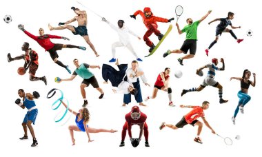Kadın sporcular veya oyuncular hakkında spor kolaj. Tenis, koşu, badminton, voleybol.