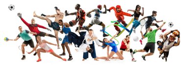 Sporcular veya oyuncular hakkında spor kolaj. Tenis, koşu, badminton, voleybol.