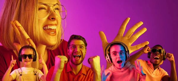 Pembe stüdyo arka plan izole neon ışık güzel gençler