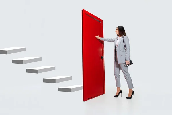 Career ladder closed for young woman — Stock Photo, Image