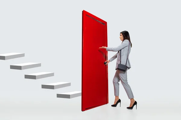 Career ladder closed for young woman — Stock Photo, Image