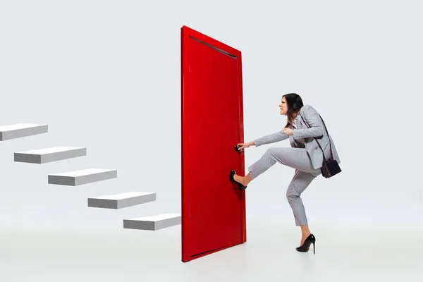 Career ladder closed for young woman — Stock Photo, Image