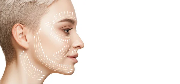 Beau visage féminin, concept de soins de la peau et lifting — Photo