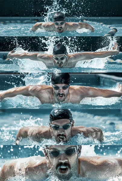 Caucasian male professional swimmer in pool — Stock Photo, Image