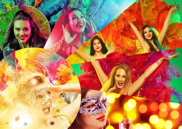 Schöne junge Frauen in Karnevalsmaske — Stockfoto