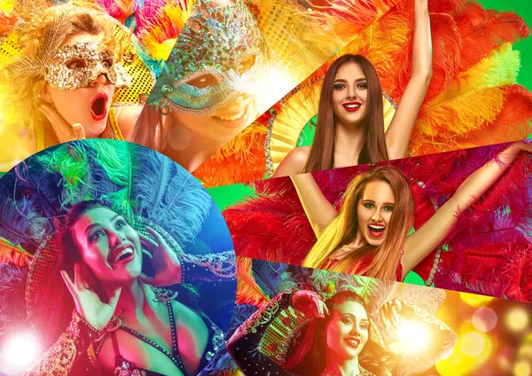 Karnaval maskeli güzel genç kadınlar — Stok fotoğraf
