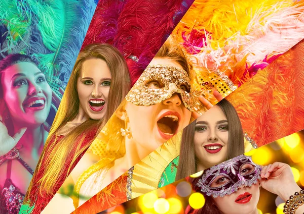 Lindas mulheres jovens em máscara de carnaval — Fotografia de Stock