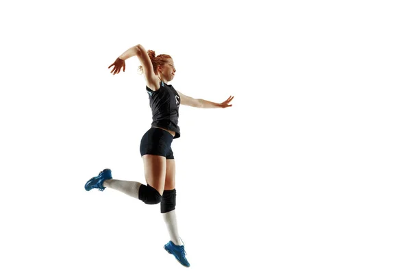 Young female volleyball player isolated on white studio background — Stock Photo, Image