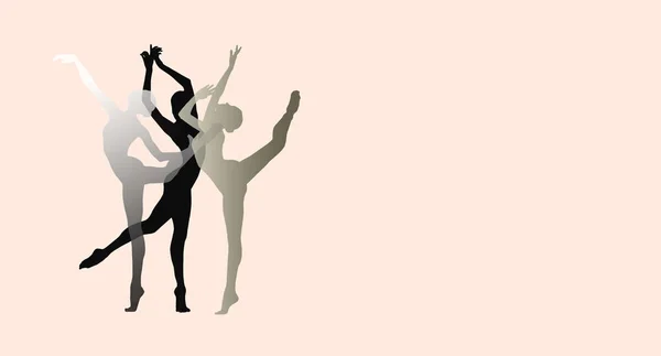 Silhouetten van jonge sierlijke vrouwelijke balletdansers op roze achtergrond — Stockfoto