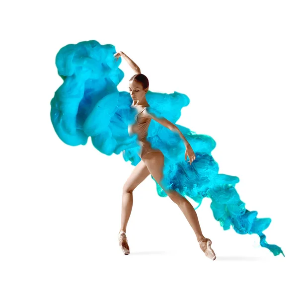 Collage creativo formado por la disolución del color en agua con bailarina de ballet — Foto de Stock