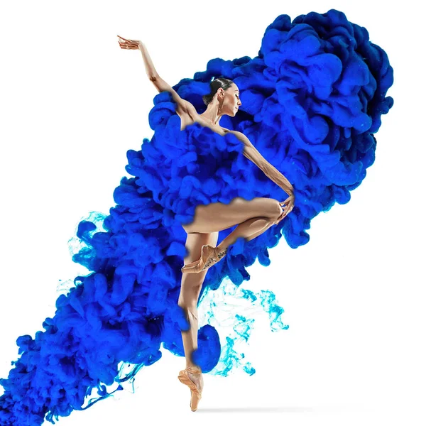 Творчий колаж, сформований розчиненням кольору у воді з балетною танцівницею — стокове фото