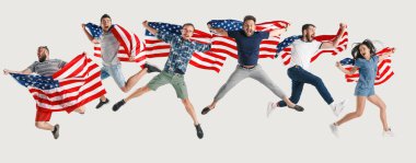 Young people with the flag of United States of America clipart