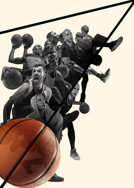 Colagem criativa de jogadores de basquete em ação — Fotografia de Stock