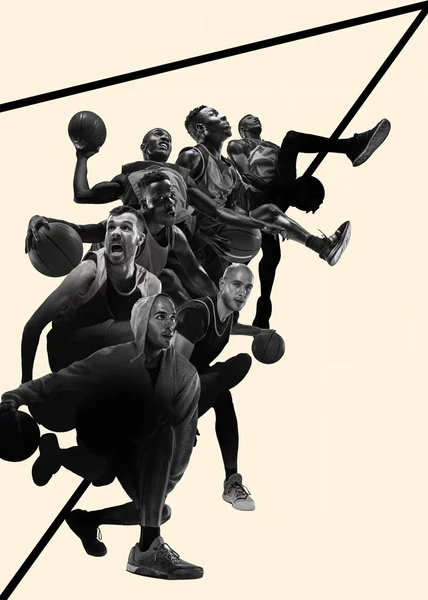 Colagem criativa de jogadores de basquete em ação — Fotografia de Stock