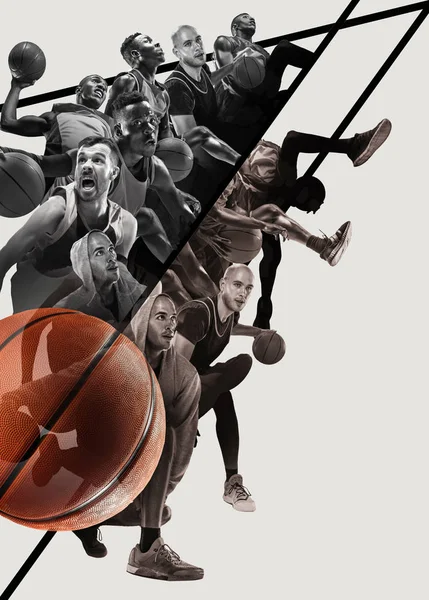 Creatieve collage van een basketbalspeler in actie — Stockfoto