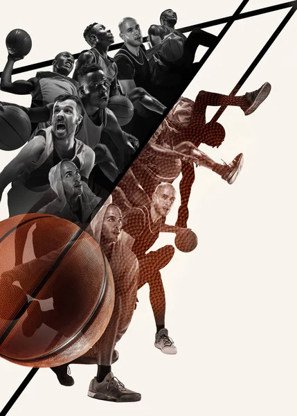 Creatieve collage van een basketbalspeler in actie — Stockfoto