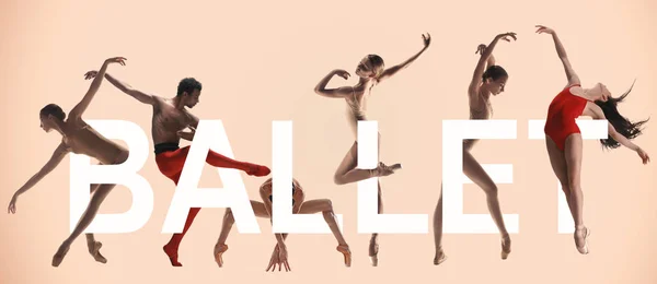 Jóvenes bailarines de ballet femenino y masculino elegantes, collage creativo — Foto de Stock