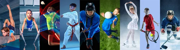 Collage creativo realizzato con diversi tipi di sport — Foto Stock