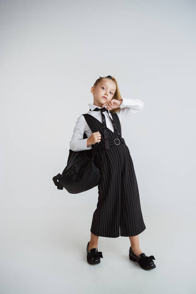 Girl preparing for school after a long summer break. Back to school.