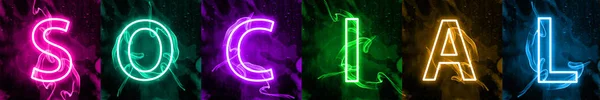 Neon light lettering of modern social medias term