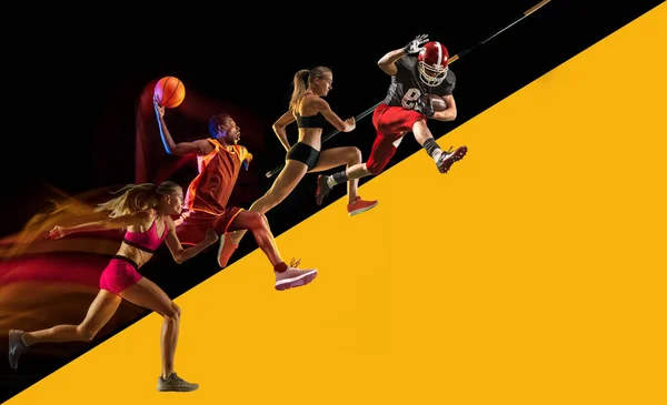 Collage creativo di uno sportivo in azione — Foto Stock