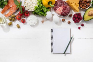 Ketojenik düşük karbonhidrat diyet - beyaz arka plan üzerinde gıda seçimi