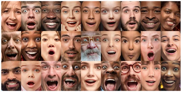 Close up portrait of young people full of expression — Stock Photo, Image