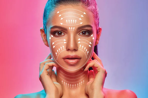 Beautiful female face, concept of skincare and lifting — Stock Photo, Image