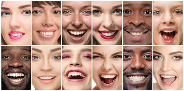 Hermosos retratos de cerca, concepto de tratamiento de dientes — Foto de Stock